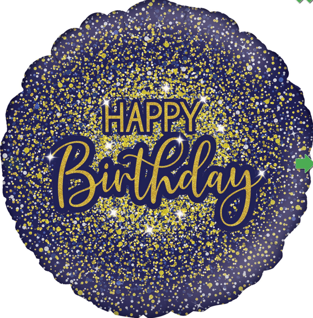 Happy birthday 18” blue & gold 18” foil