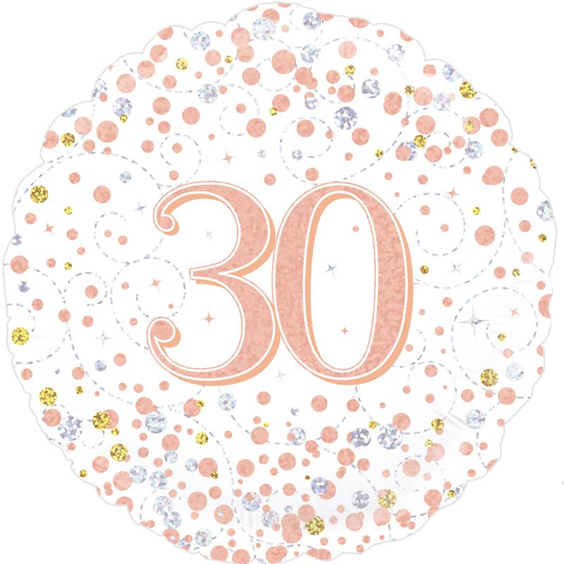 Age 30 Rose Gold & White 18” Standard Helium Foil Balloon