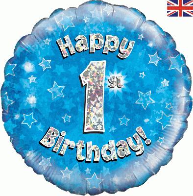 Blue 1st Birthday 18” Standard Helium Foil Balloon