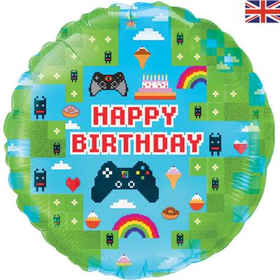 18” Standard Foil Happy Birthday Gamer Helium Balloon