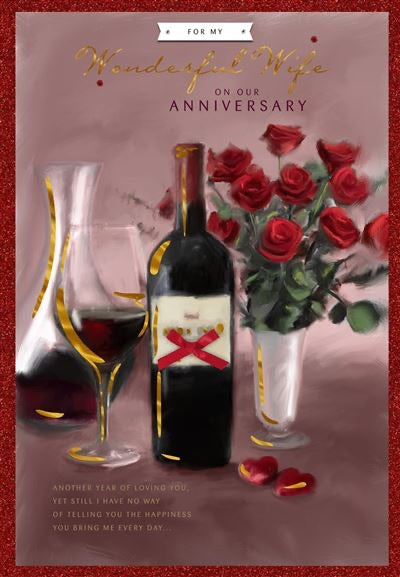 Wife Anniversary Card - Wine & Roses