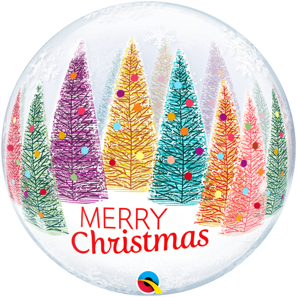 Merry Christmas Trees Bubble Helium Balloon - Christmas