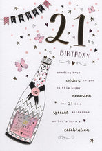 Load image into Gallery viewer, 21st Birthday Card - Contemporary Pink Champagne Design
