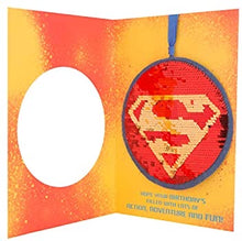 Load image into Gallery viewer, Superman Superhero Birthday Card - Detachable Sequin Keepsake
