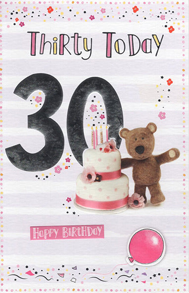 30th Birthday Card - Cute Barley Bear Design