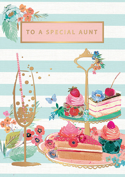 Auntie Birthday Card - Modern Cake Stand Design