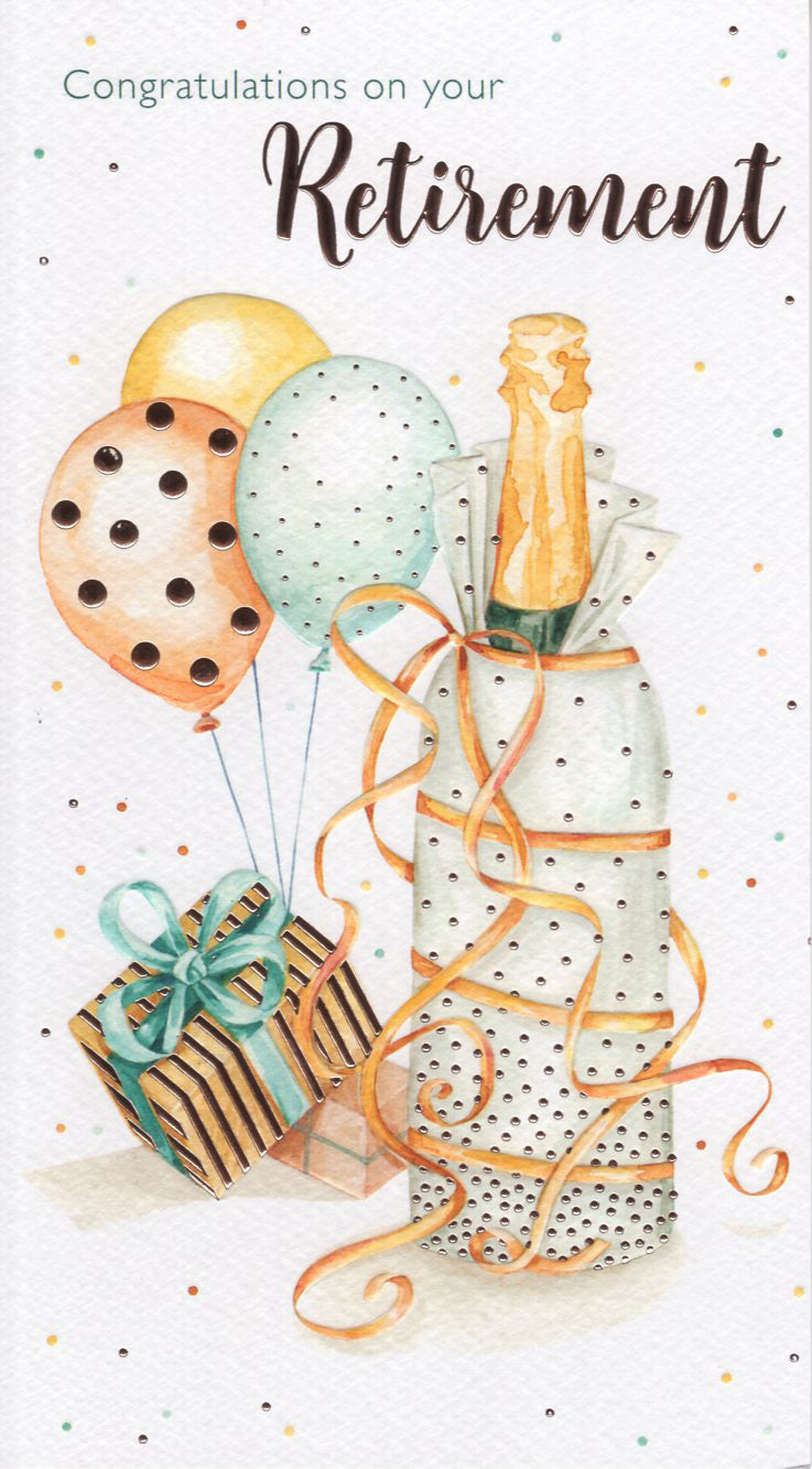 Retirement Card - Champagne Bottle & Balloons