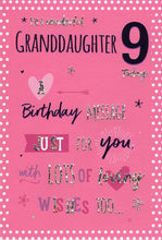 Load image into Gallery viewer, Granddaughter 9 Birthday Card
