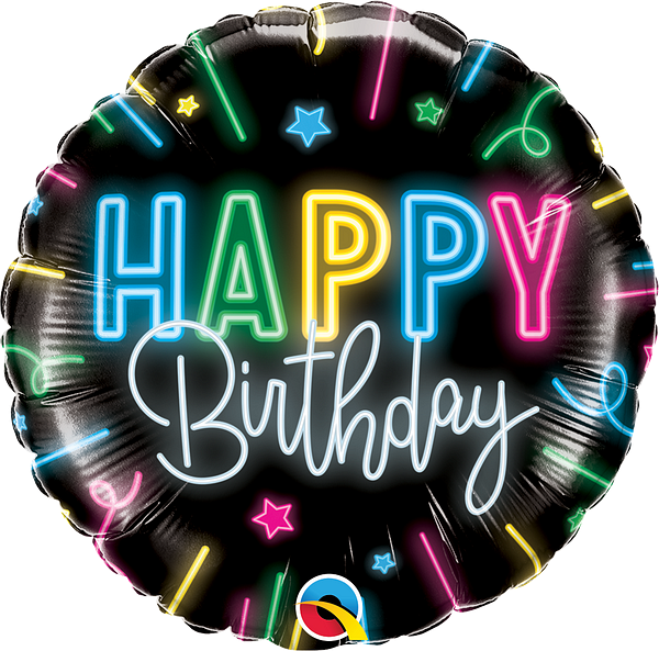 Neon Glow Happy Birthday Standard 18” Round Foil Helium Balloon