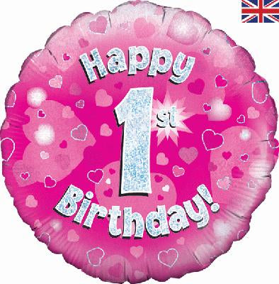 Pink 1st Birthday 18” Standard Helium Foil Balloon