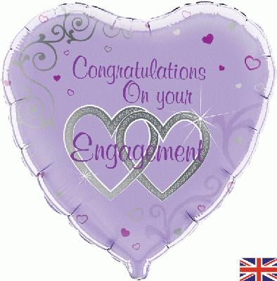 18” Standard Engagement Helium Foil Balloon - Lilac Heart Design