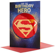 Load image into Gallery viewer, Superman Superhero Birthday Card - Detachable Sequin Keepsake
