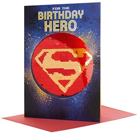 Superman Superhero Birthday Card - Detachable Sequin Keepsake