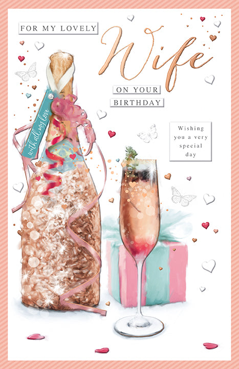 Wife Birthday Card - Contemporary Bubbly Design