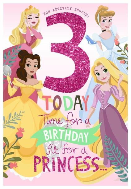 Disney Princess Age 3 Birthday Card