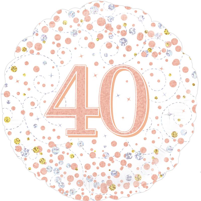 Age 40 Rose Gold & White 18” Standard Helium Foil Balloon