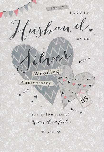 Husband Silver Anniversary Card - Modern Design