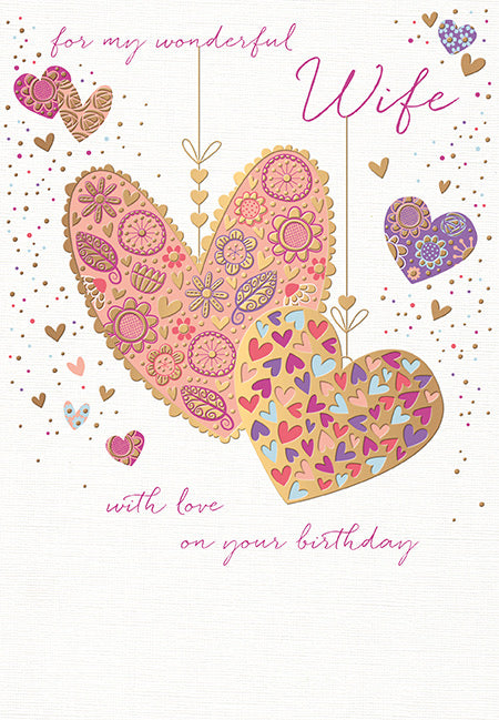 Wife Birthday Card - Contemporary Hearts Design